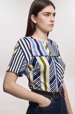 Petite Geo Print Twill Cap Sleeve Woven Top