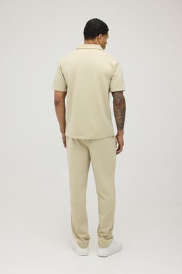 Short Sleeve Jersey Herringbone Polo Shirt & Tapered Trouser Set