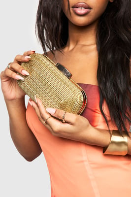 Metallic Gold Raffia Clutch Bag