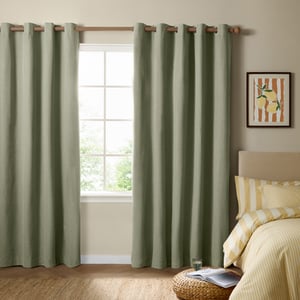 The Ultimate Blackout Textured Woven Eyelet Curtain Pair, Sage