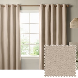 The Ultimate Blackout Textured Woven Eyelet Curtain Pair, Natural