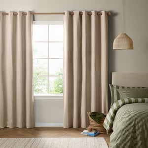 The Ultimate Blackout Textured Woven Eyelet Curtain Pair, Natural