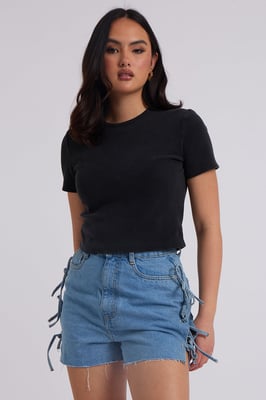 Blue tie side Denim Shorts