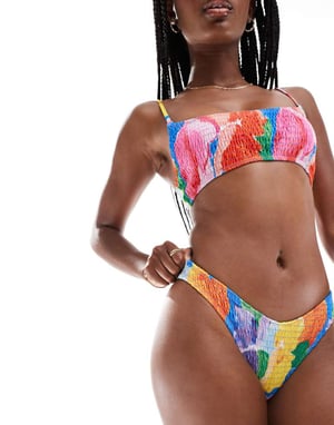 ASOS DESIGN Kerri rynkad bikiniunderdel i oversized blommönster