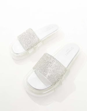Simmi London Fan platt sandal med utsmyckat ovansidan i silver