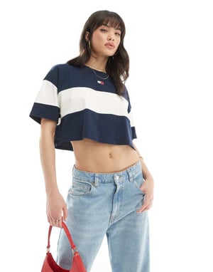 Tommy Jeans färgblock oversized t-shirt i marinblå - MARINBLÅ