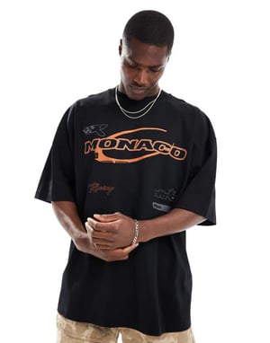 ASOS DESIGN extremt oversized t-shirt i svart med Monaco-brösttryck