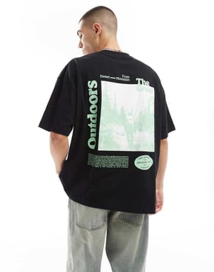 ASOS DESIGN oversized t-shirt med tryck på ryggen för utomhusbruk i svart