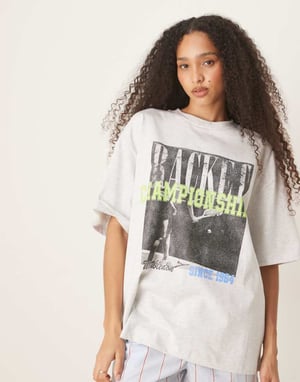 ASOS DESIGN oversized t-shirt med grafik från tennis mästerskap i isgrå