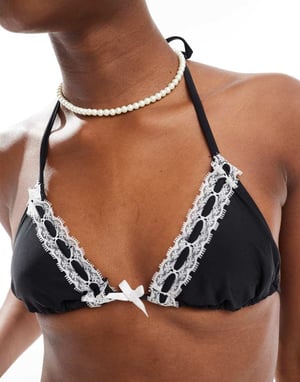 COLLUSION lingerie bikinitopp med rosett och spetskoordinat i svart