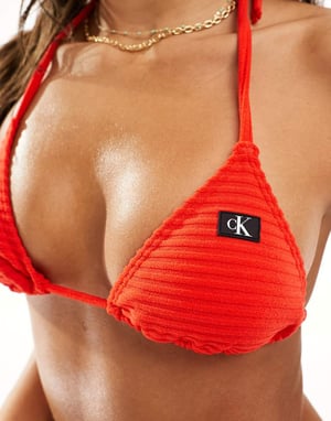 Calvin Klein CK monogram rib triangeltopp i Cajun röd