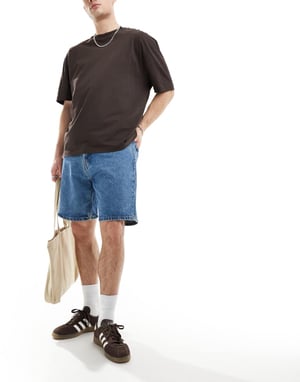 Weekday Space avslappnade jeansshorts i 90-talsblå
