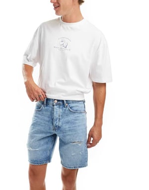 ONLY & SONS regular fit slitna denimshorts i ljusblå tvätt