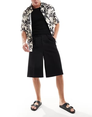 ASOS DESIGN smart långlinjiga vida shorts i svart - SVART
