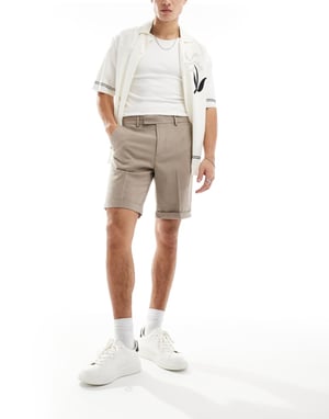 ASOS DESIGN smart raka shorts i stenbeige