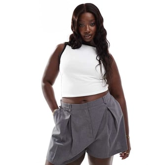 ASOS DESIGN Curve högmidjade skräddarsydda shorts i grått