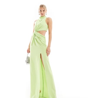 ASOS DESIGN Lång racerhals maxiklänning med tvist vid midjan i limegrön