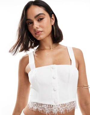 Miss Selfridge spetstrimmad korsett topp set i elfenben