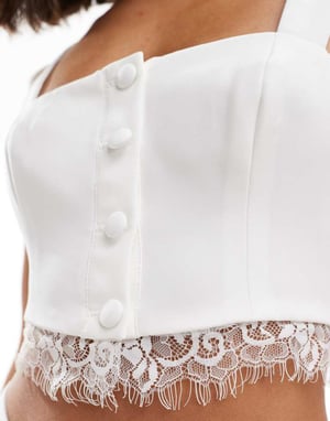 Miss Selfridge spetstrimmad korsett topp set i elfenben