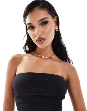 ASOS DESIGN ribbad vikbandau-topp i svart
