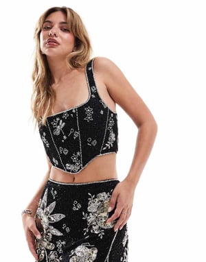 ASOS DESIGN himmelskt utsmyckad paljettkoordinat topp i svart