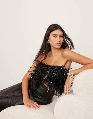 ASOS EDITION paljettfrans bandeau-top i svart