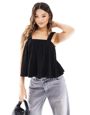 ASOS DESIGN justerbar knyt-bak smock topp i svart