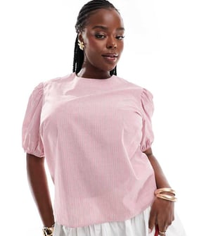 ASOS DESIGN Curve puffärm bomullstop i röd rand
