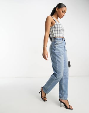 Abercrombie & Fitch tweed-top i blå rutig
