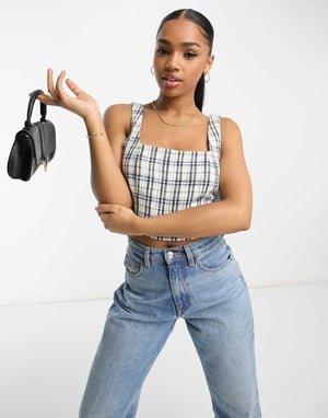 Abercrombie & Fitch tweed-top i blå rutig