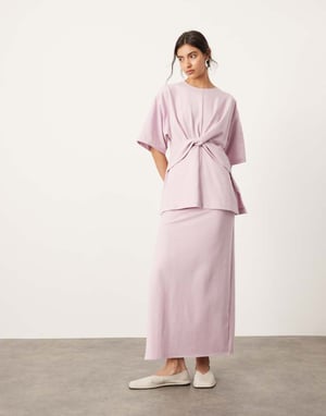 ASOS EDITION premium texturerad jersey maxikjol co-ord med sidoklyfta i lilak