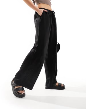 ASOS DESIGN vida ben byxor med linne i svart