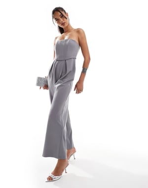 ASOS DESIGN bandeau korsett byxdress i rökgrå