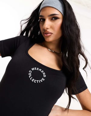 ASOS Weekend Collective sömlös jumpsuit med logotyp i svart