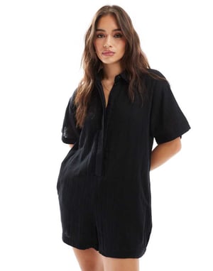 ASOS DESIGN skjortoverall i svart