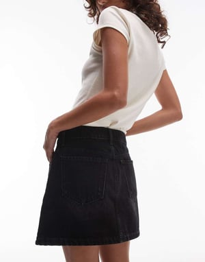 Topshop denim mini skaterkjol i tvättad svart