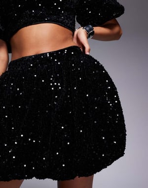 ASOS LUXE sammet belagd koord bubbel mini kjol i svart paljett