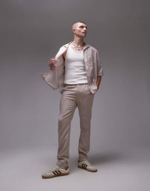 Topman premiumn smal ullmix joggingbyxor i sten