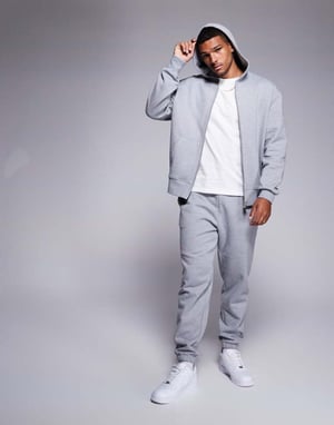 ASOS DESIGN premium tunga tapered joggers 400gsm i grå melange