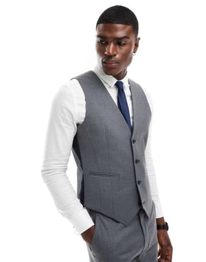 ASOS DESIGN slim fit väst med ull i kolgrå