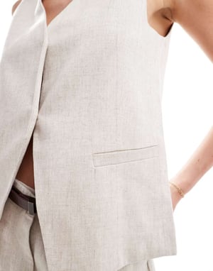ASOS DESIGN premium väst med linne i naturlig färg