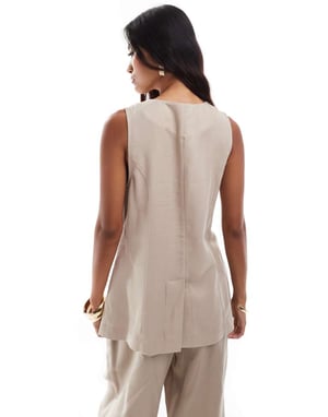 ASOS DESIGN långkavaj set i tvättad sand