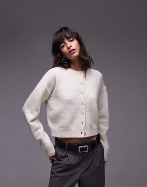 Topshop stickad ultimat micro cardigan i elfenben
