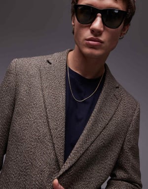Topman avslappnad texturerad kavaj i brunt