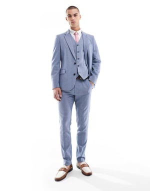 ASOS DESIGN smal kostymjacka i blått med ull