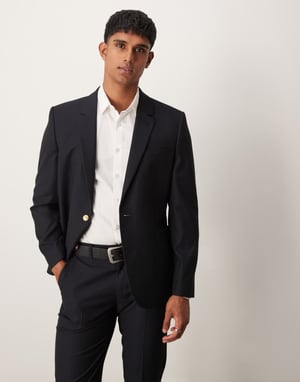 ASOS DESIGN slim passform kavaj i marinblå jacquard