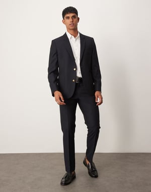 ASOS DESIGN slim passform kavaj i marinblå jacquard