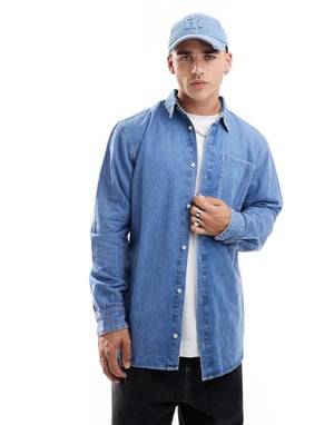 Jack & Jones oversize jeansskjorta i medelblå tvätt