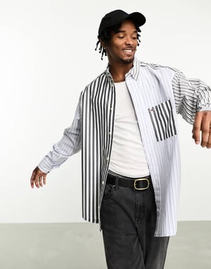 Tommy Jeans oversized randig mix långärmad skjorta i blått