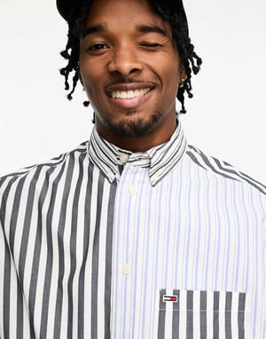 Tommy Jeans oversized randig mix långärmad skjorta i blått